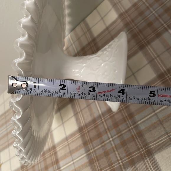 Fenton Silver Crest Ruffled Pedestal Cake Stand Serving Plate Hobnail Milk Glass - Picture 8 of 11